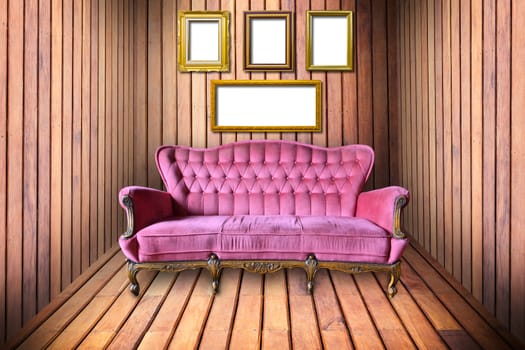 luxury armchair and photo frame in wooden room