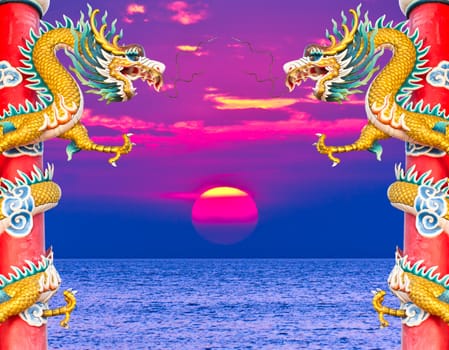 dragon statue and sunset