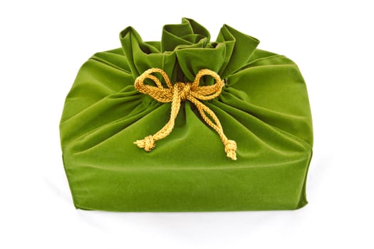 green fabric gift bag isolated
