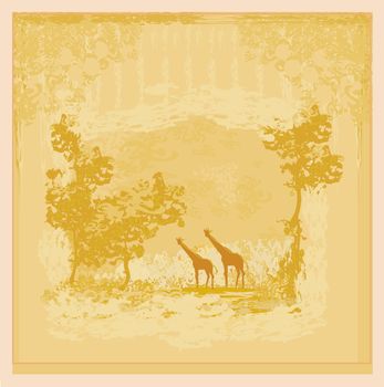 grunge background with African fauna and flora