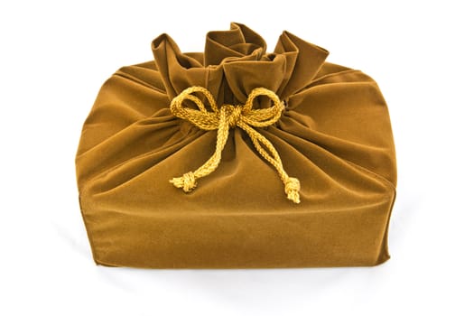 brown fabric gift bag isolated