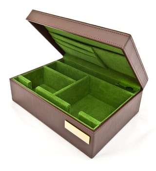 green leather box on white background