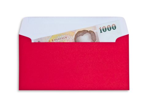 money in red envelope for give to people on chinese new year with clipping path