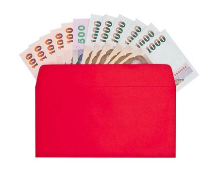money in red envelope for give to people on chinese new year with clipping path