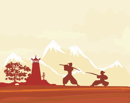 old paper with Samurai silhouette