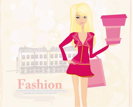 fashion shopping girl with shopping bags and gift box
