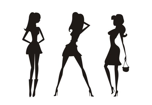 Vector fashion shopping girls silhouettes