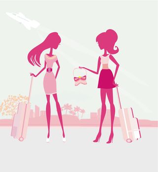 beauty travel girls with baggage