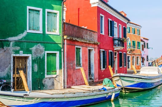 Panorama of the colorful houses Burano. Venice. Italy.