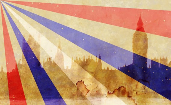 Image of the panorama of London - Big Ben and towers of Westminster - in grunge style