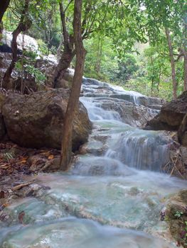 Emerald color water in Erawan waterfall, Erawan National Park, Kanchanaburi, Thailand