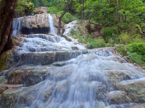 Emerald color water in Erawan waterfall, Erawan National Park, Kanchanaburi, Thailand