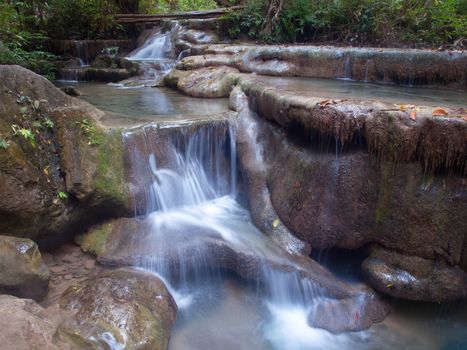 Emerald color water in tier fifth of Erawan waterfall, Erawan National Park, Kanchanaburi, Thailand