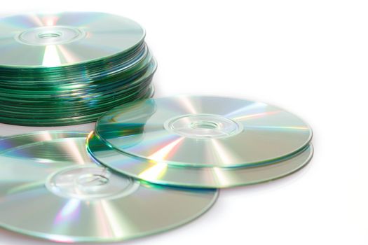 group of compact discs cd-rom on a white background 