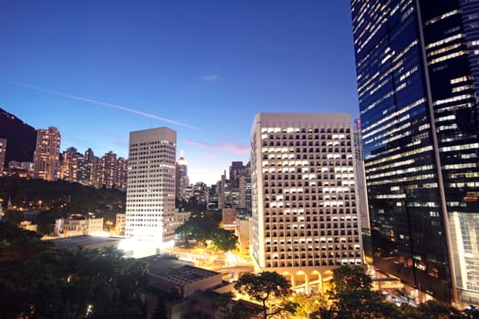 office building at night in hong kong 