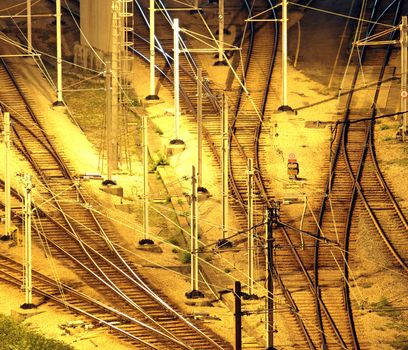 Train tracks in hongkong by night.