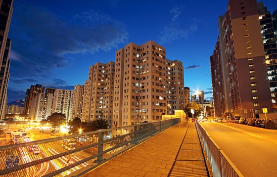 Modern Urban City with Freeway Traffic at Night, hong kong