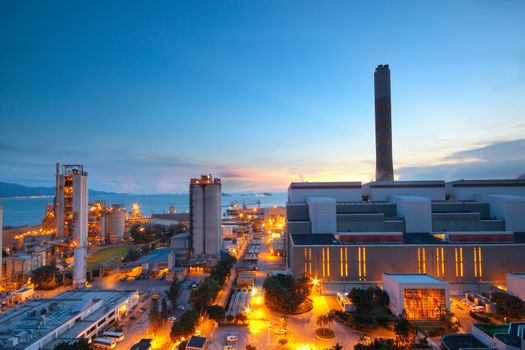 Cement Plant and power sation in sunset