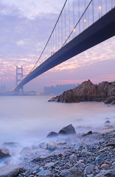 long bridge in sunset hour