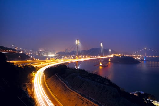 Tsing Ma Bridge in Hong Kong at night 