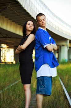 young couple on rails