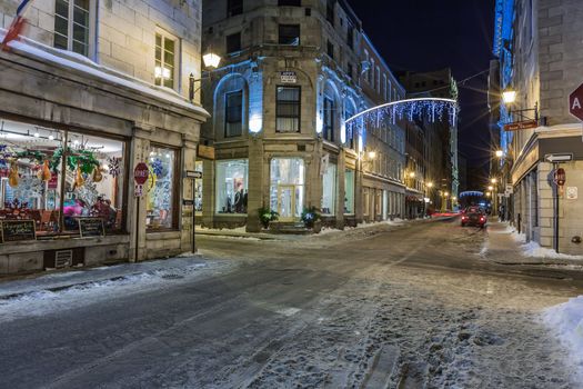 An amazinng evening in the streets of old Montreal, Quebec, Canada