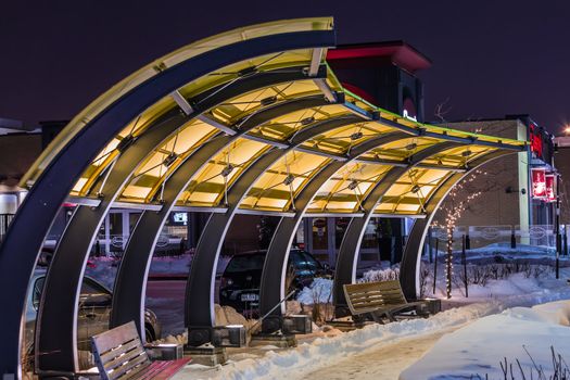 Amazing architecture in a cold winter night in Dix30, Quebec, Canada