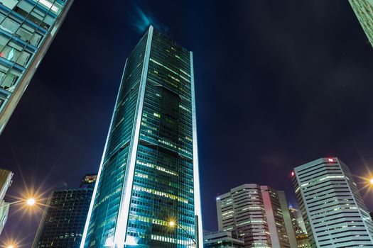 Amazing skyscrapers in a cold winter night in Montreal downtown, Quebec, Canada