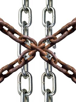 old and new chains isolated on white