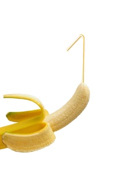  banana with cocktail stick isolated on white