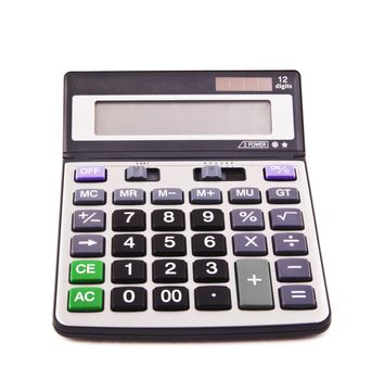 A grey calculator isolated on white background