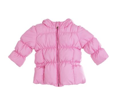 Bright children's pink jacket on white background