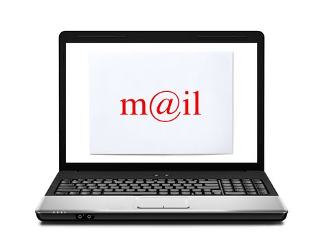Laptop with mail envelope isolated on white background