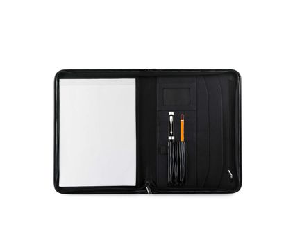 Pen with pencil in notebook