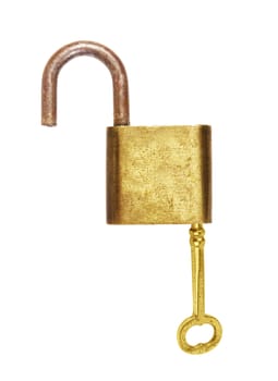 Lock and key isolated on white background