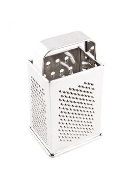 Shiny stainless steel cheese grater isolated on white