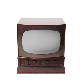 Front of 1960's old television on a white background