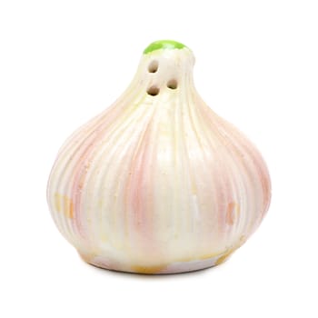 garlic shaped salt castor isolated on white