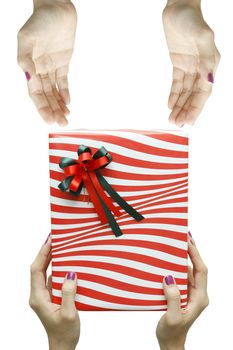 give a gift . Isolated on white background.