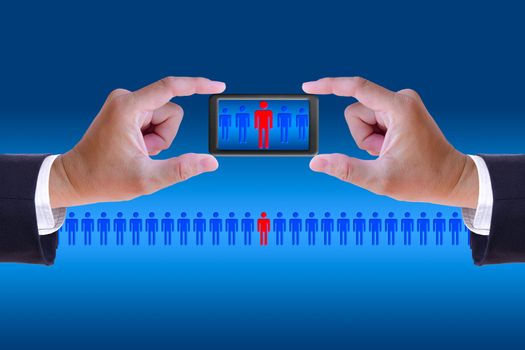 hand and mobile recruitment right man ,human resource concept