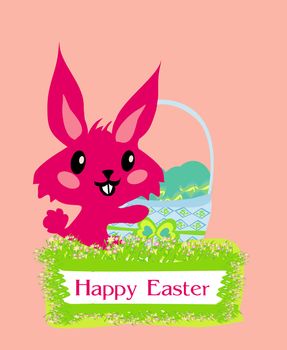 Illustration of happy Easter bunny carrying egg