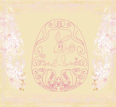 Illustration of happy Easter bunny carrying egg