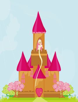 Illustration of princess in tower waiting for Prince