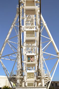 bottom view of a giant ferris wheel from the ground.