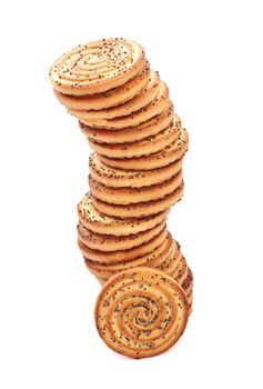 shortbreads cookies tower with poppy isolated on white