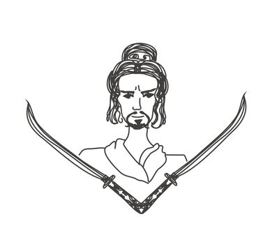 samurai with swords - doodle illustration