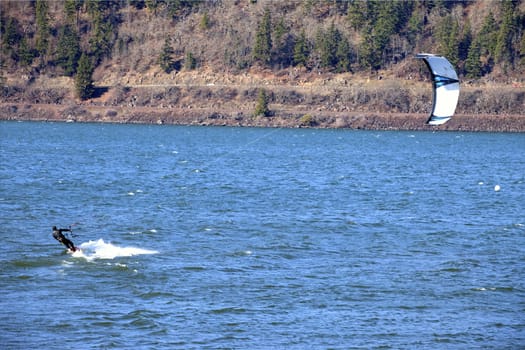 Wind surfers enjoying the pull, Columbia River Gorge OR.