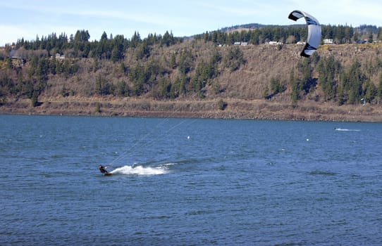 Wind surfers enjoying the pull, Columbia River Gorge OR.