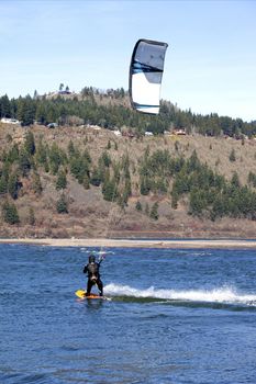 Wind surfers enjoying the pull, Columbia River Gorge OR.