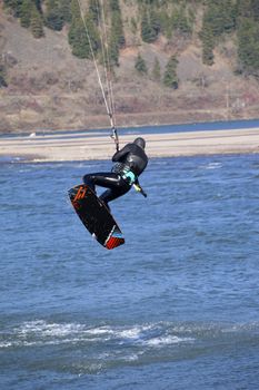 Wind surfers enjoying the pull, Columbia River Gorge OR.